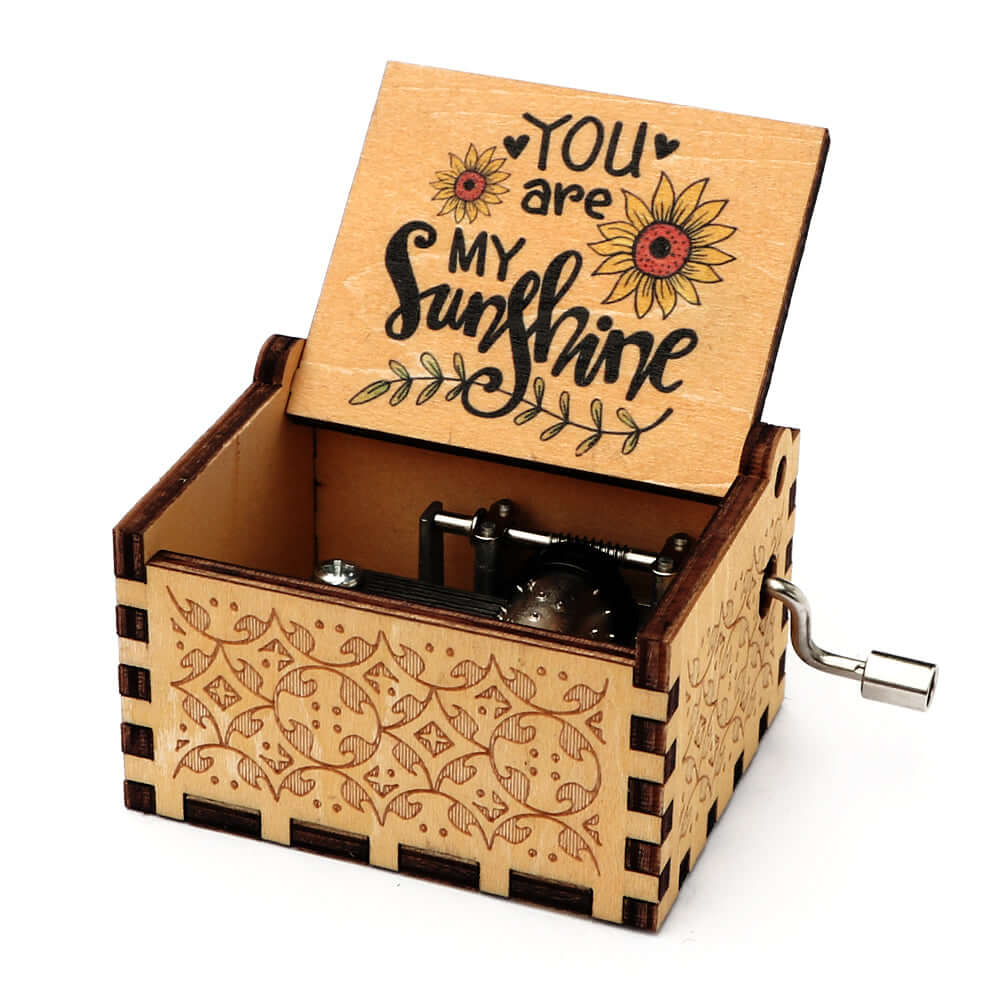 Caja de música de madera de haya grabada. Canción: You are my sunshine -  Tienda esdemusica